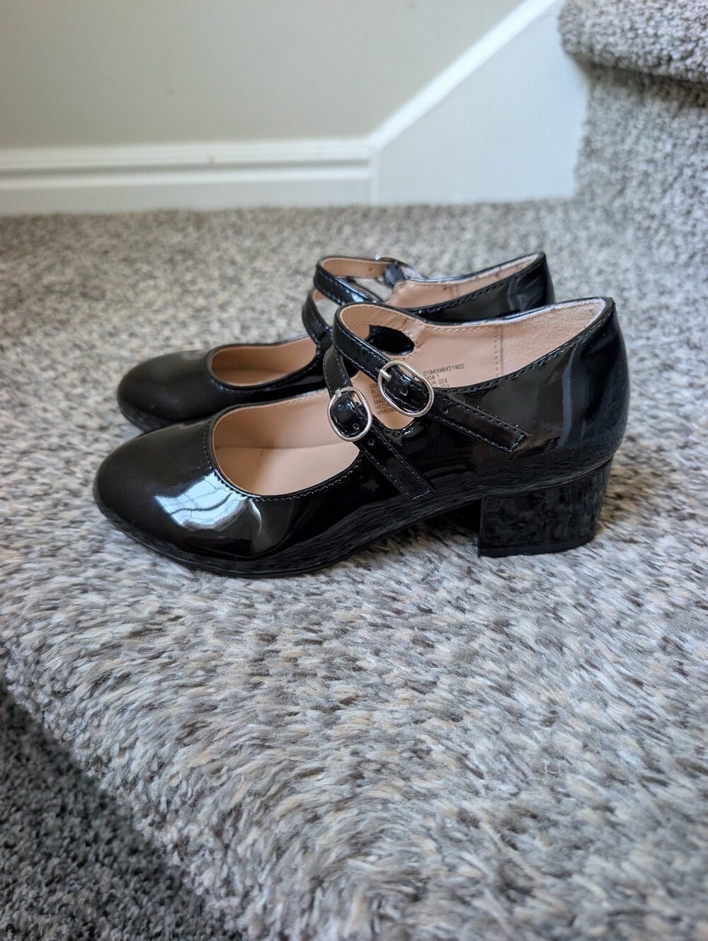 Girls Black Patent Leather Mary Jane Platform Heel Dress Shoes Size 1 Buckles
